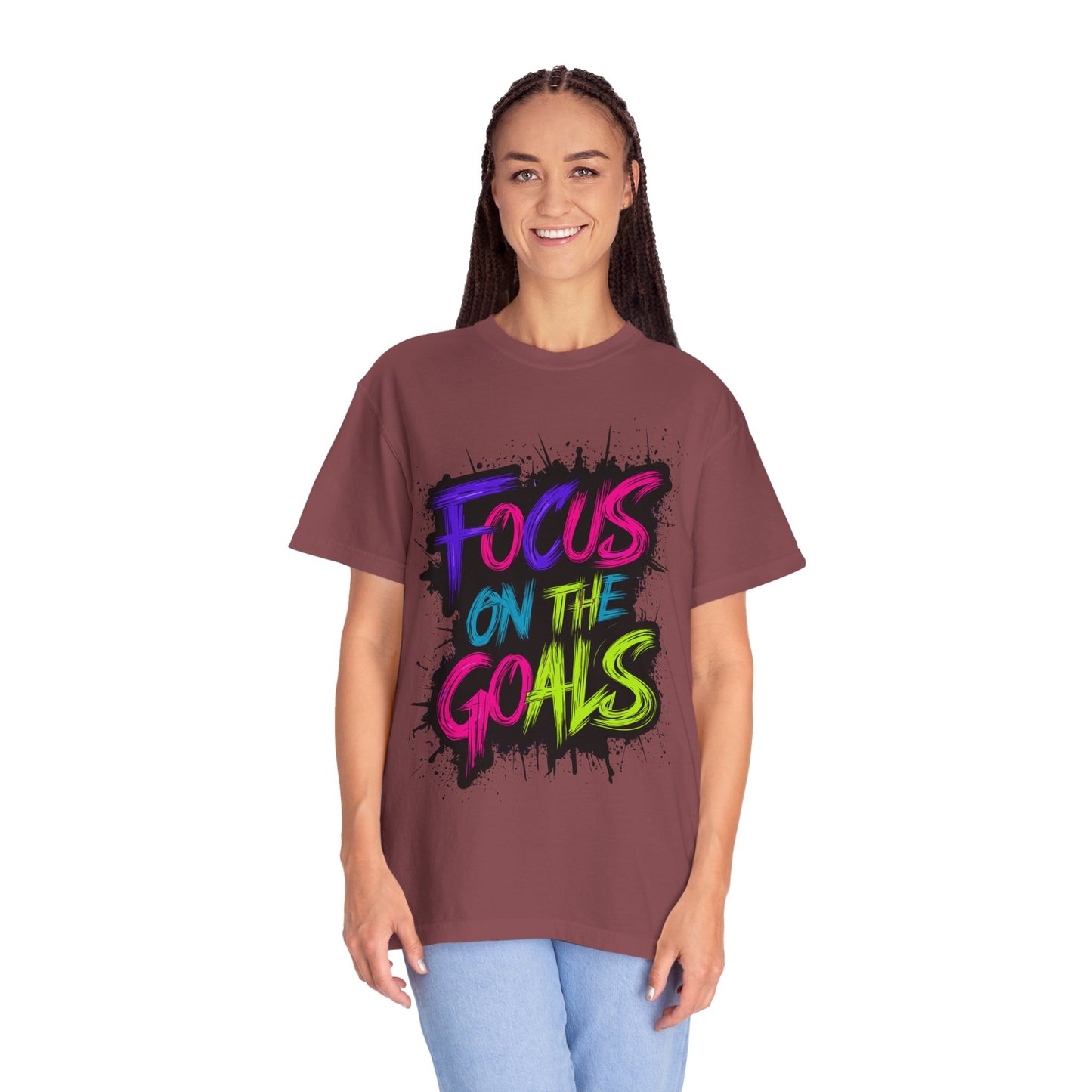Vibrant Inspirational T-Shirt - Focus on the Goals - Unisex Motivational Tee, Goal Setting Shirt, Fitness Reminder, Gift for Dreamers