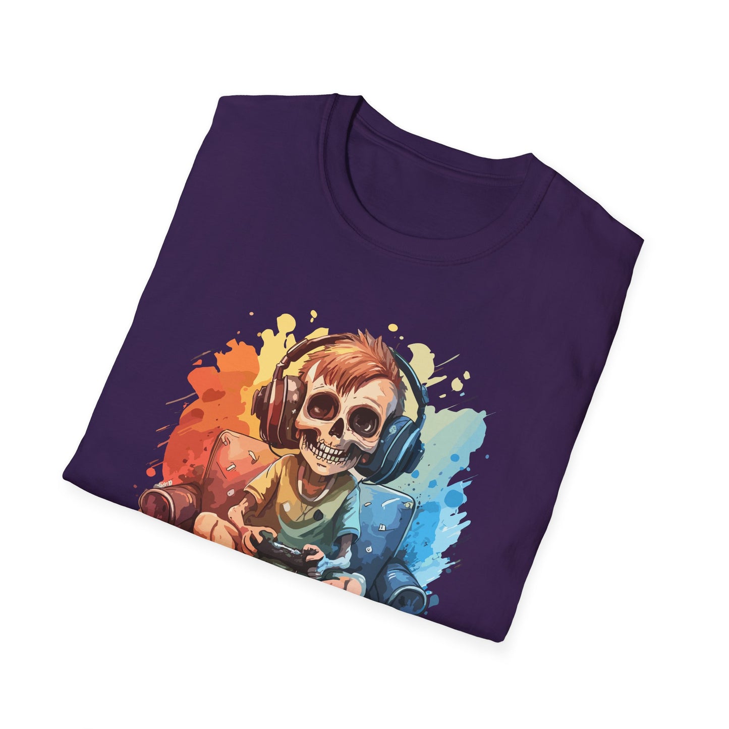 Skull Gamer T-Shirt, Unisex Softstyle Tee, Video Game Shirt, Gift for Gamers, Cool Graphic Tee, Halloween Style Shirt