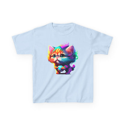 Colorful Cartoon Cat Kids Heavy Cotton Tee - Fun & Playful Design
