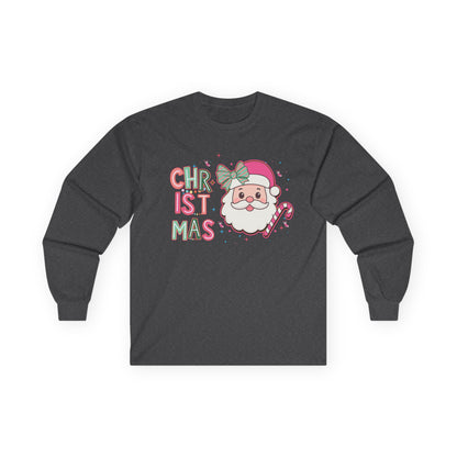 Christmas Santa Face Long Sleeve Tee — Cute Pastel Holiday Shirt