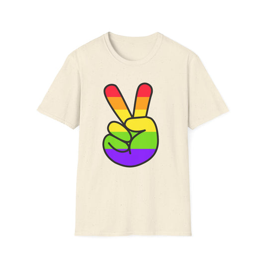 Colorful Peace Sign Unisex Softstyle T-Shirt, LGBTQ Pride Tee, Vintage Graphic Shirt, Casual Wear, Gift for Friends