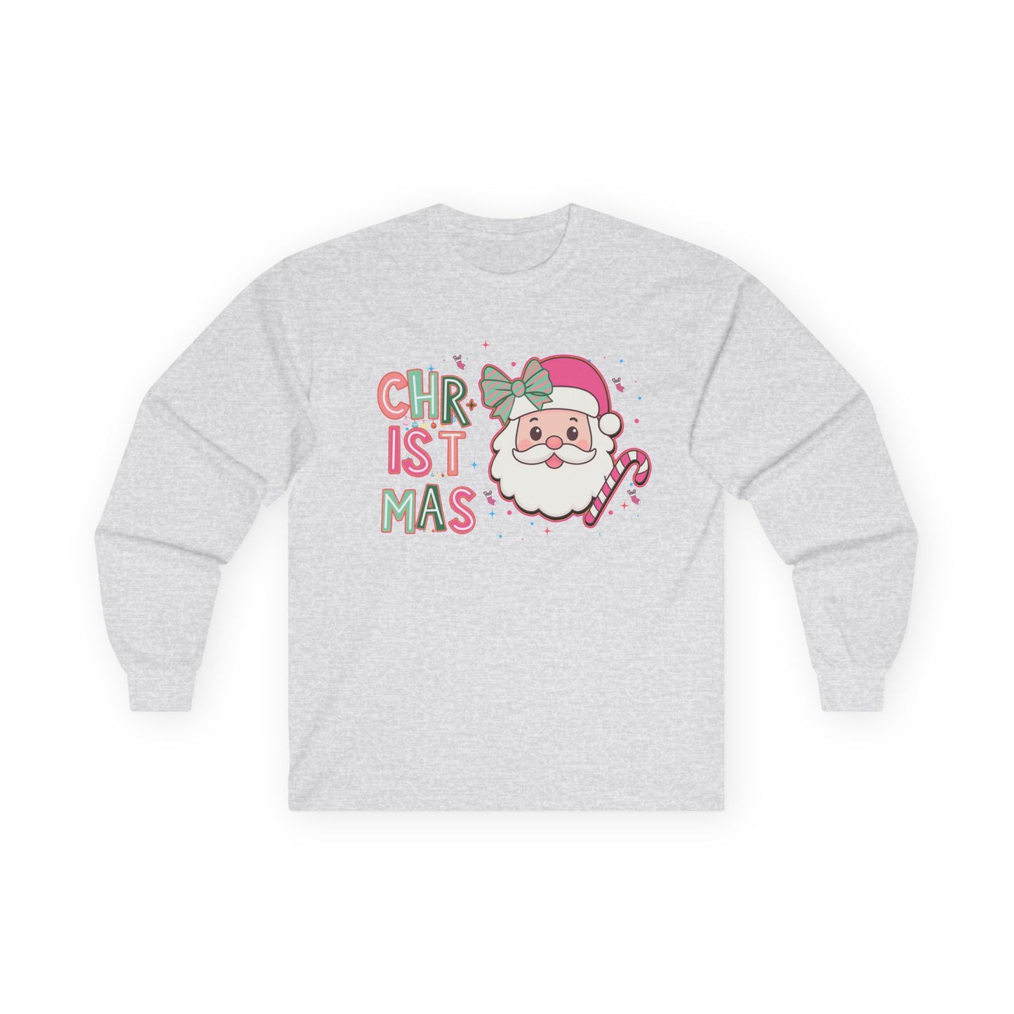 Christmas Santa Face Long Sleeve Tee — Cute Pastel Holiday Shirt