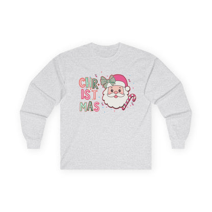 Christmas Santa Face Long Sleeve Tee — Cute Pastel Holiday Shirt