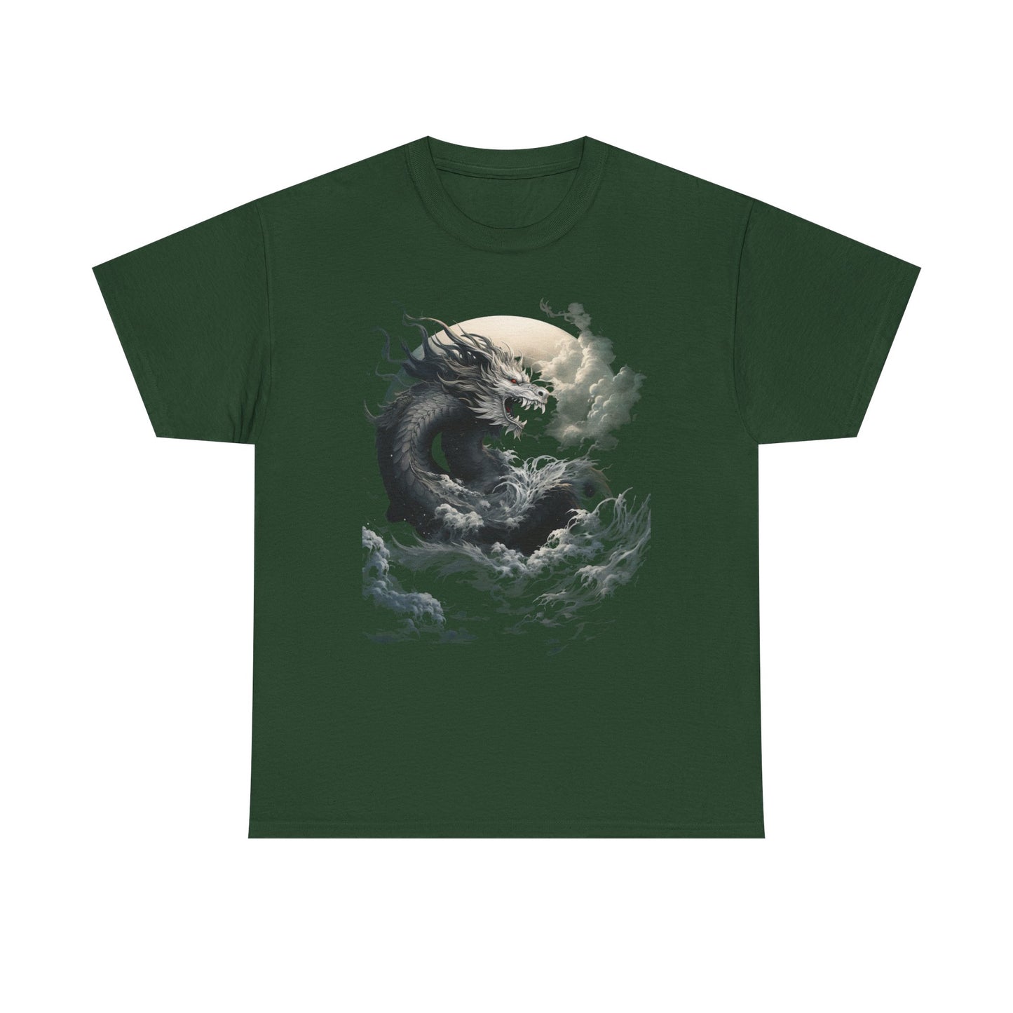 Dragon Moon Unisex Heavy Cotton Tee - Mystical Night Sky Apparel