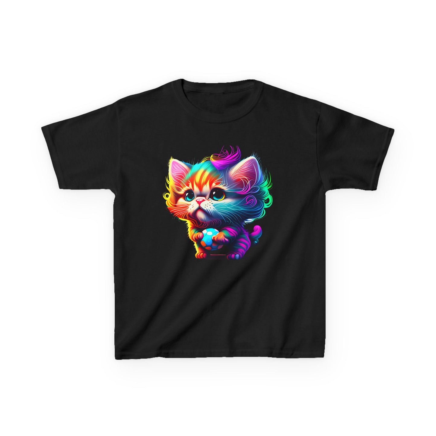 Colorful Cartoon Cat Kids Heavy Cotton Tee - Fun & Playful Design