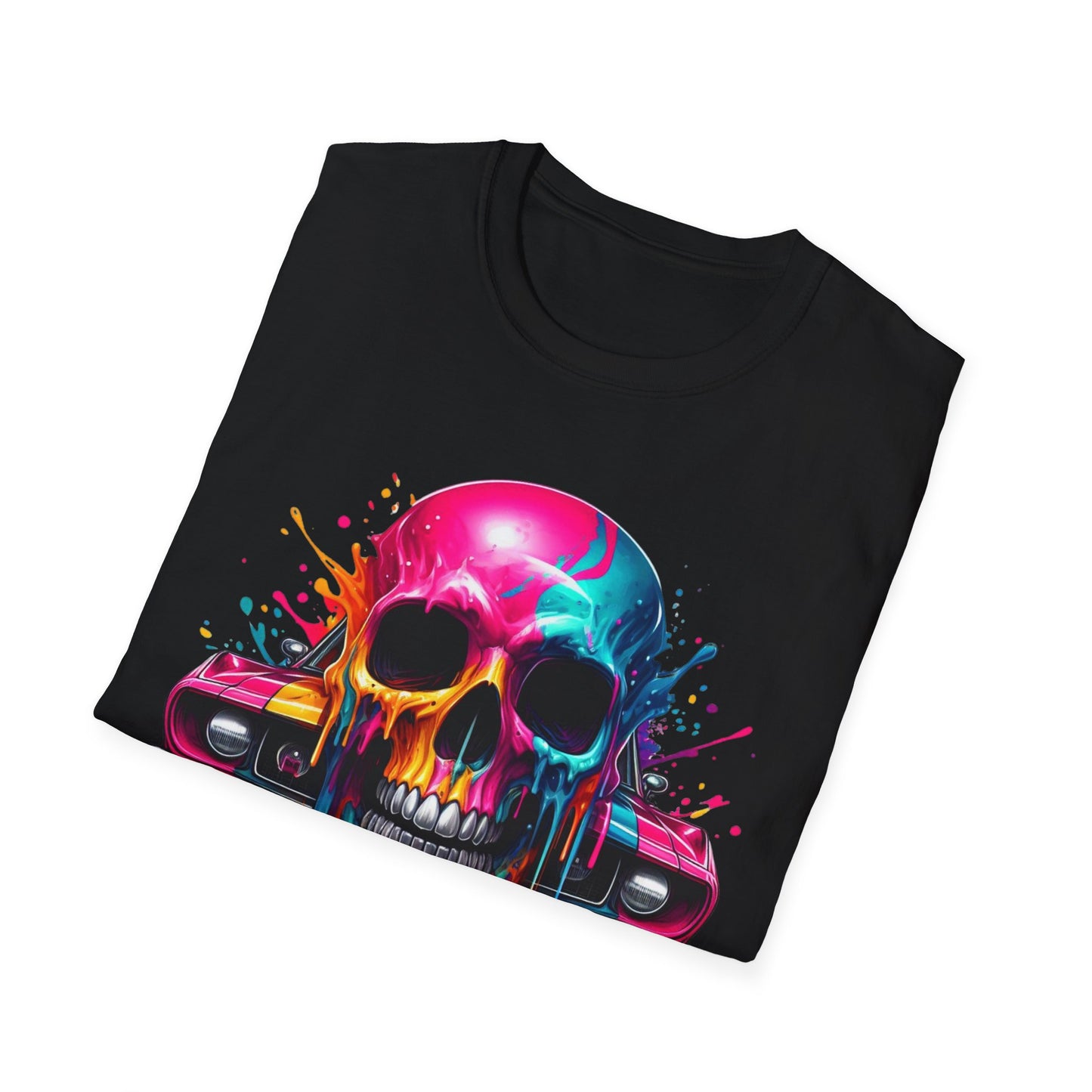 Vibrant Skull & Car Unisex Softstyle T-Shirt