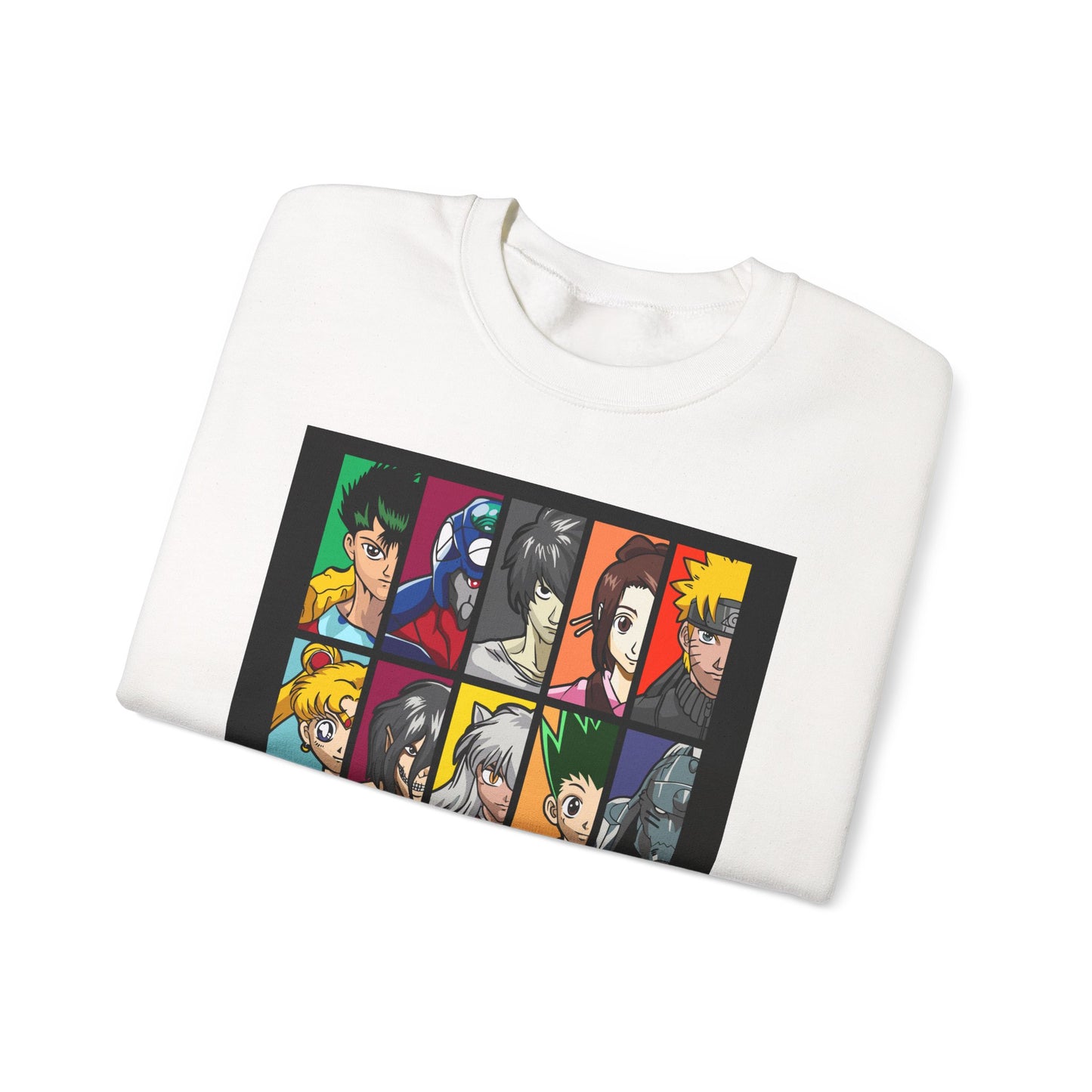 Anime Character Grid Sweatshirt — Collage Crewneck for Fans