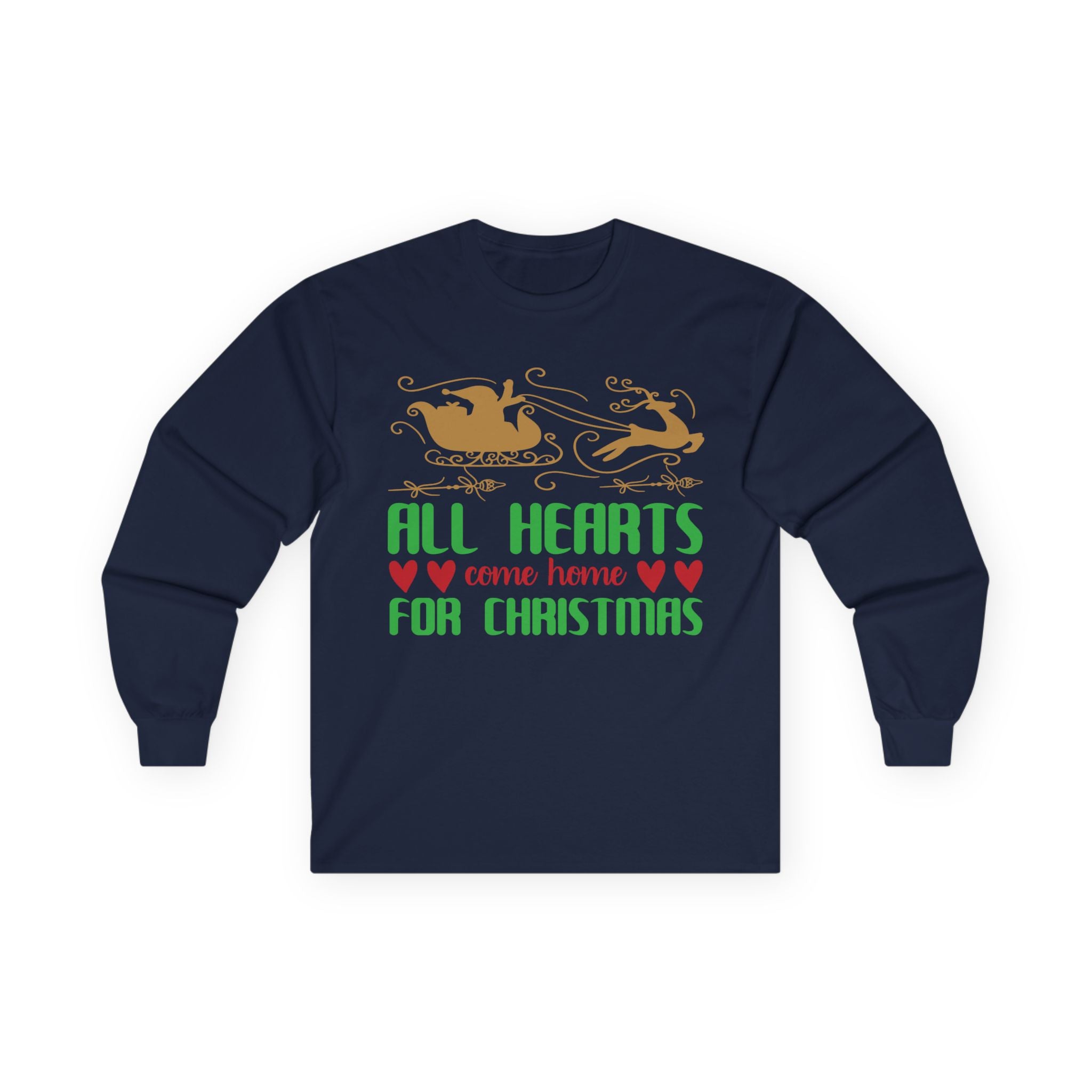 All Hearts Come Home Unisex Long Sleeve Tee, Cozy Holiday Shirt, Christmas Gift, Family Gathering Apparel, Winter Fashion