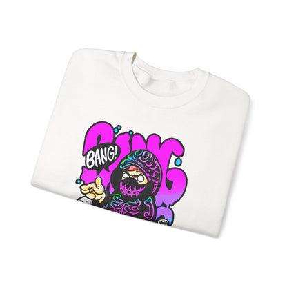 Streetwear Crewneck Sweatshirt — Cartoon Hoodie Character "BANG" Graphic