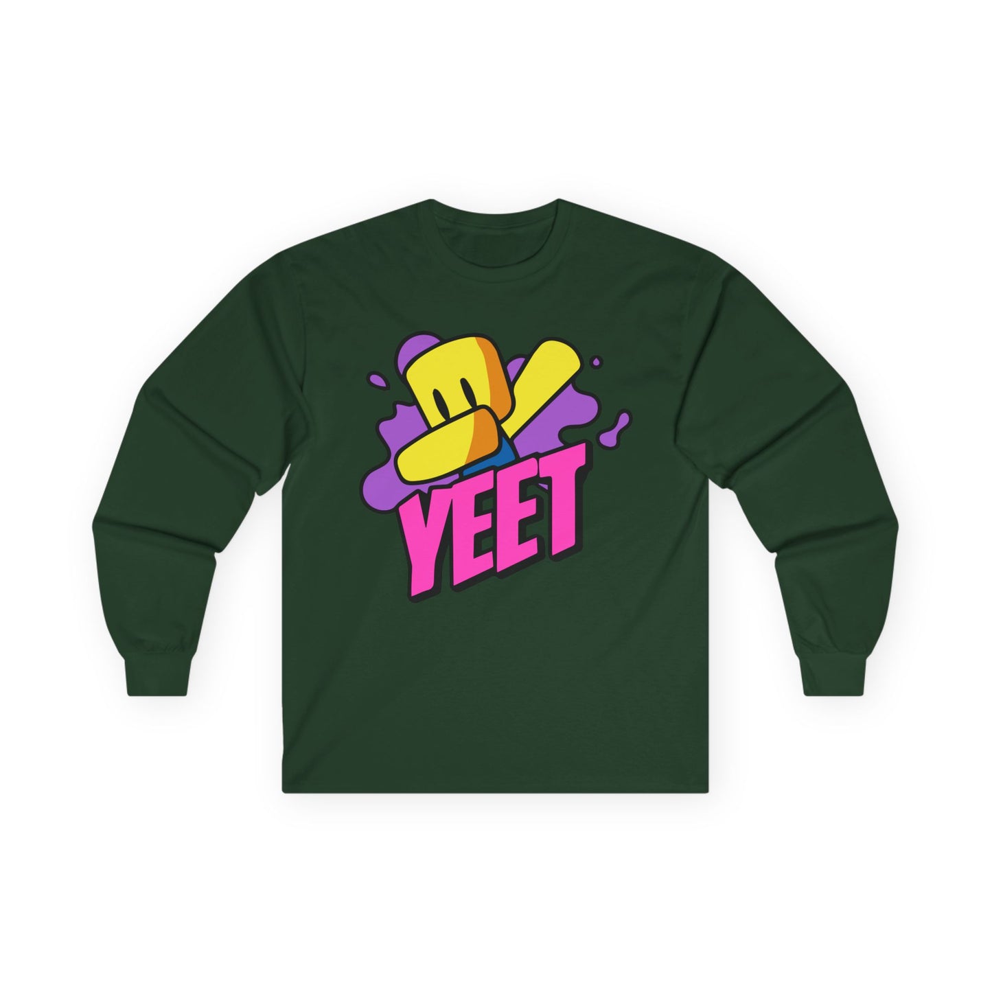 Yeet Graphic Long Sleeve Tee — Bold Cartoon Hat Streetwear