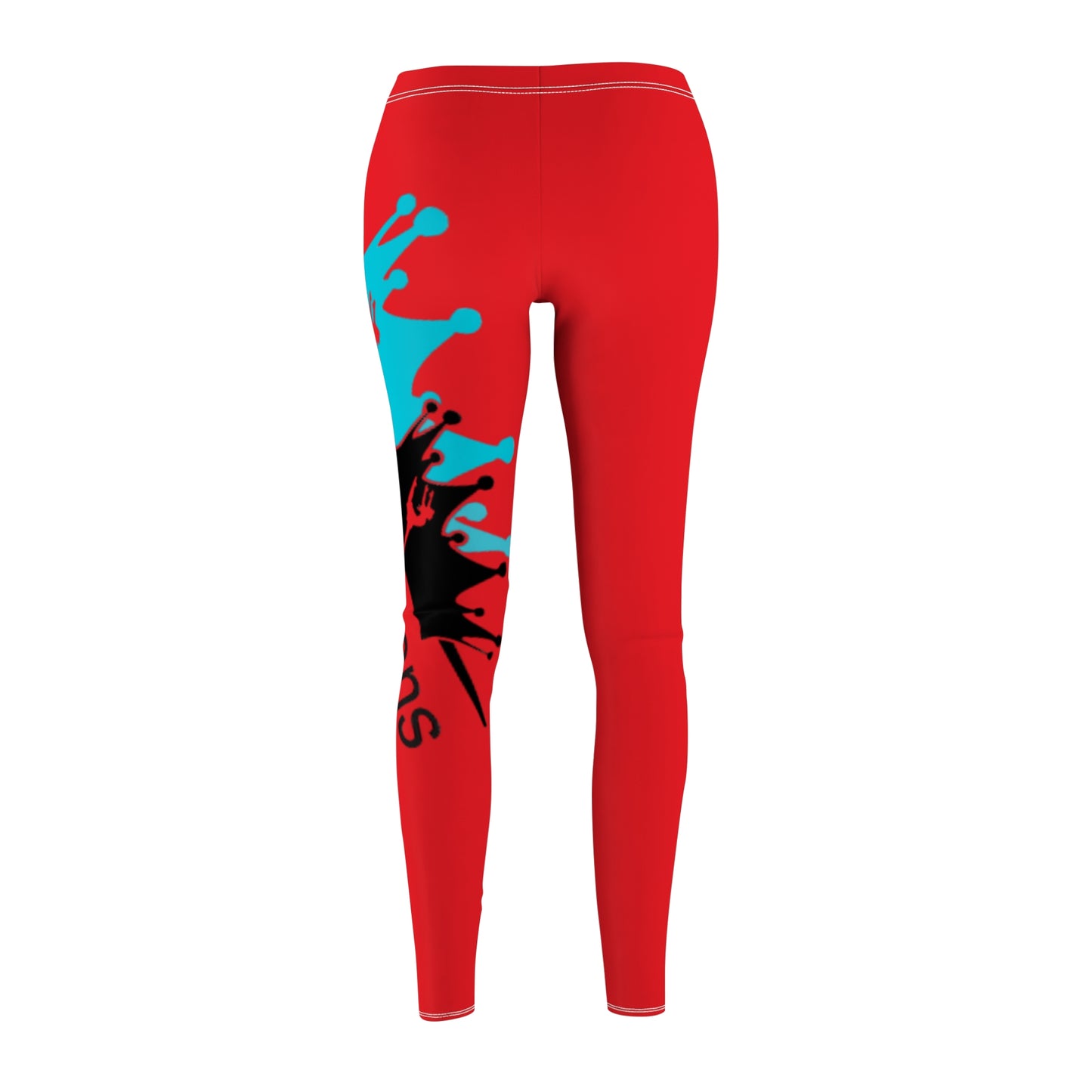Royalty Queen Casual Leggings for Women - Bold Red and Aqua Design