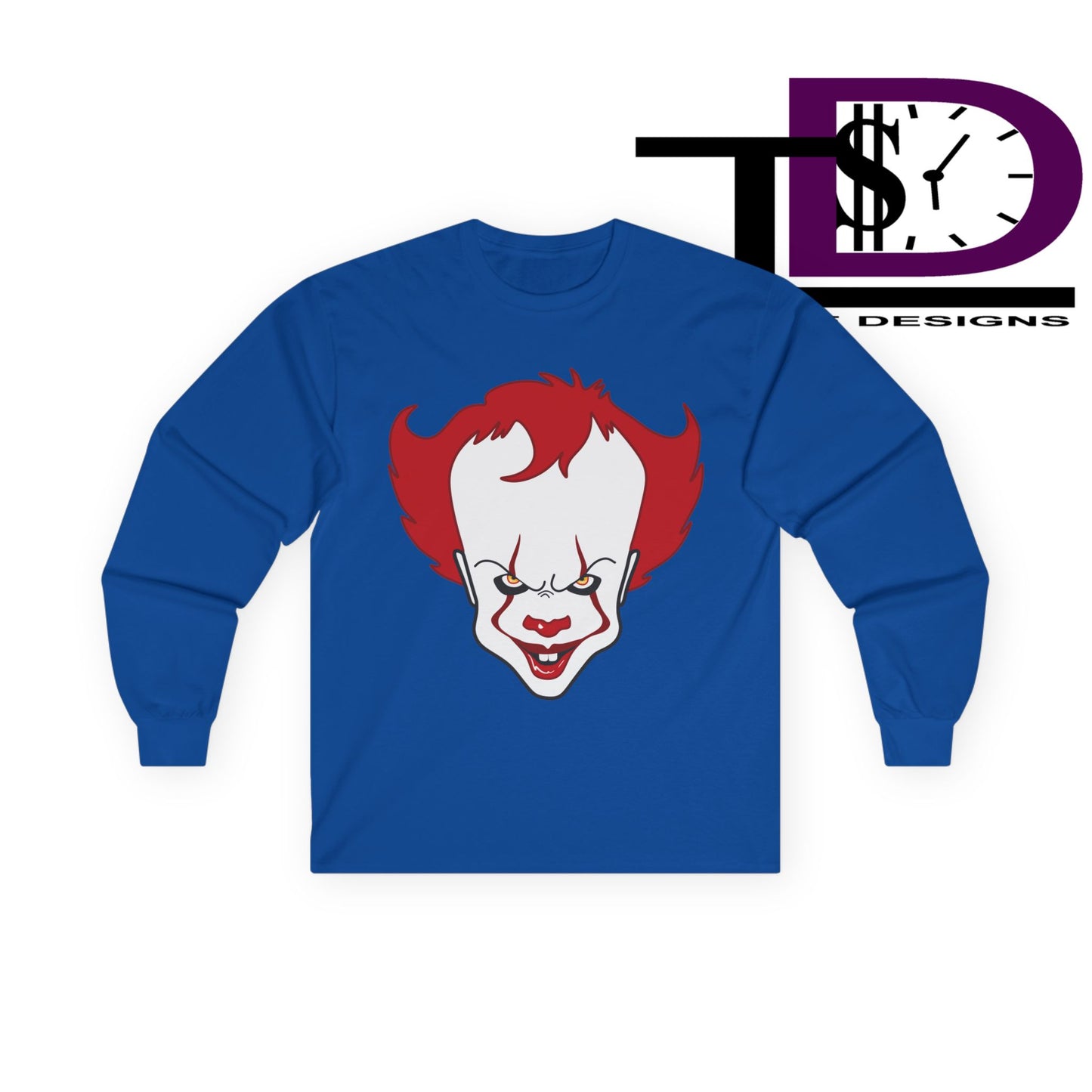 Pennywise Inspired Long Sleeve Tee, Horror Shirt, Movie Merch, Unisex Halloween Apparel, Scary Graphic Tee, Costume Top