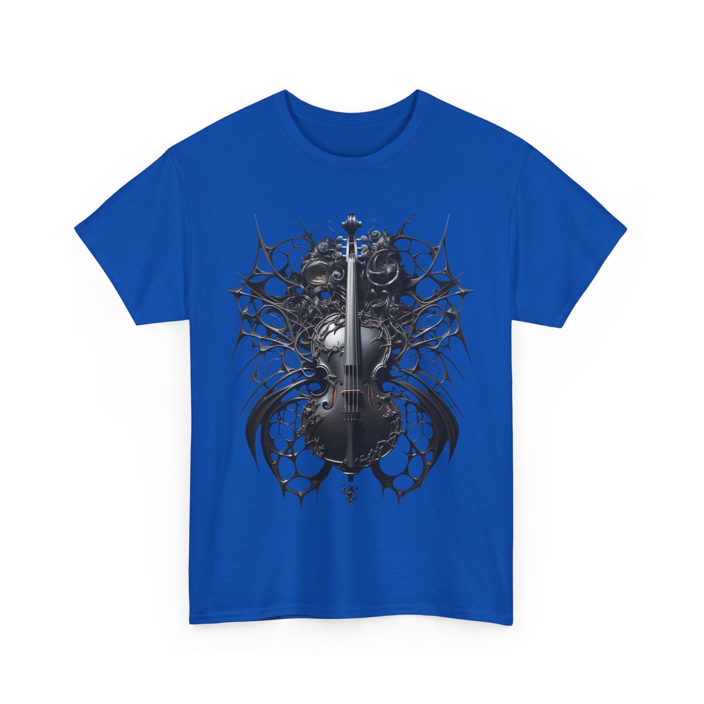 Heavy Cotton Tee with Gothic Violin Design - Perfect for Music Lovers