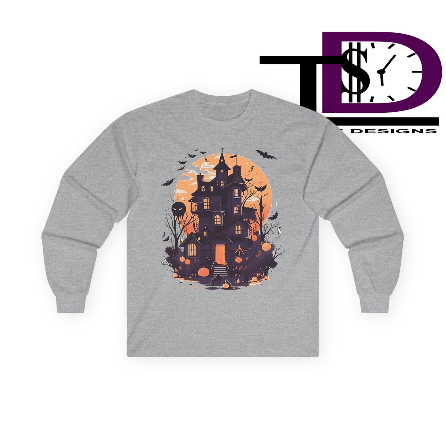 Halloween Haunted House Long Sleeve Tee - Spooky Vibes, Fall Fashion, Halloween Costume, Unisex Apparel, Gift for Ghost Lovers