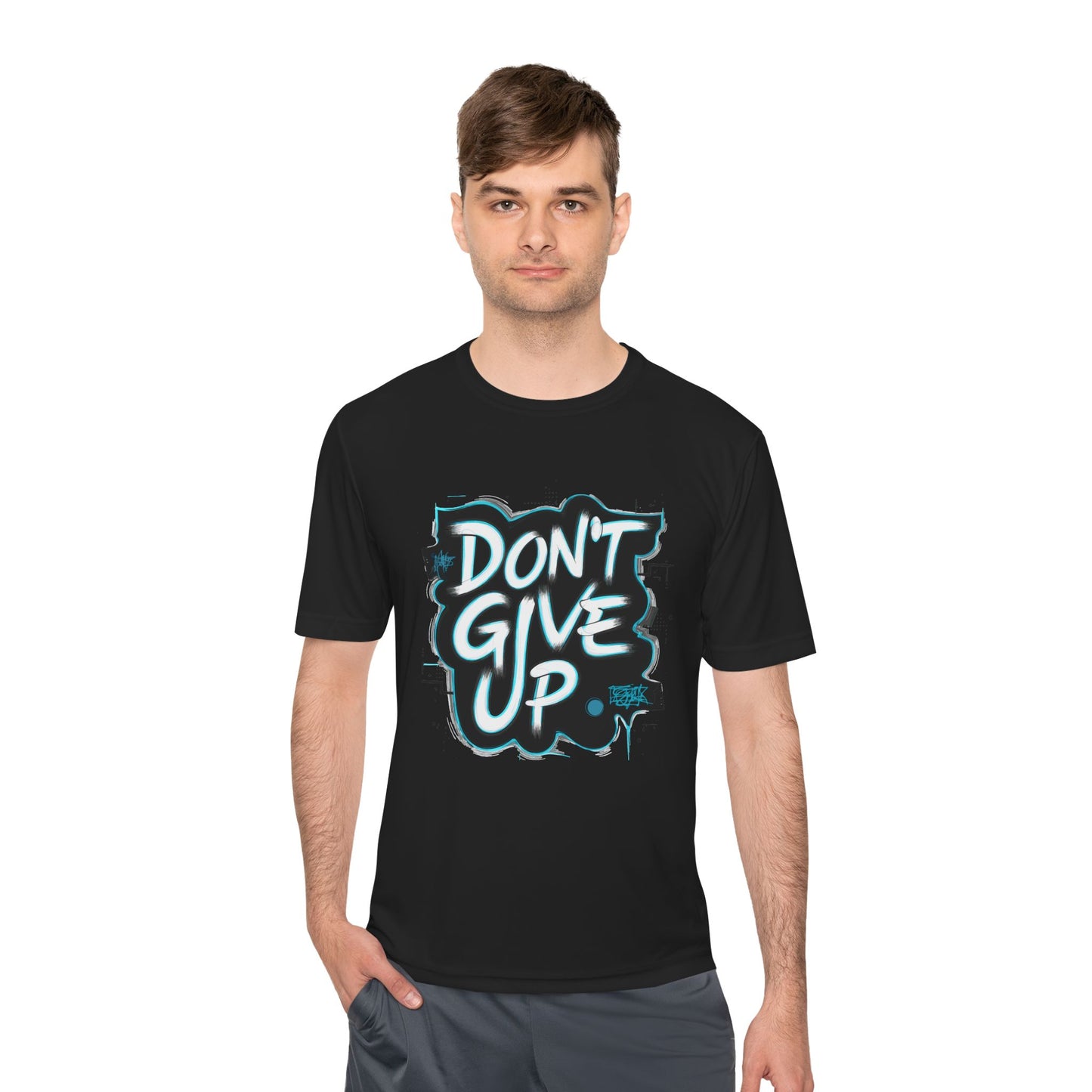 Motivational Wicking Tee – Don't Give Up, Gym Shirt, Fitness Apparel, Inspirational Top, Workout Gear, Casual Wear