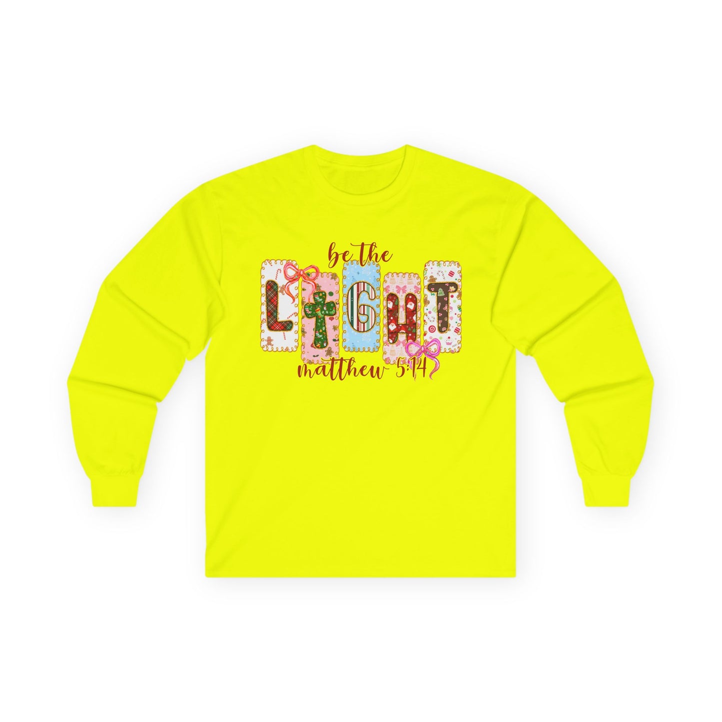 Be the Light Long Sleeve Tee — Inspirational Scripture Matthew 5:14 Design