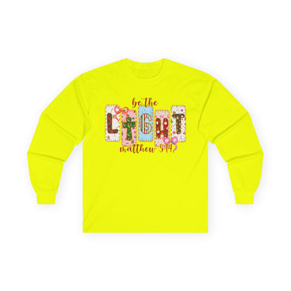 Be the Light Long Sleeve Tee — Inspirational Scripture Matthew 5:14 Design