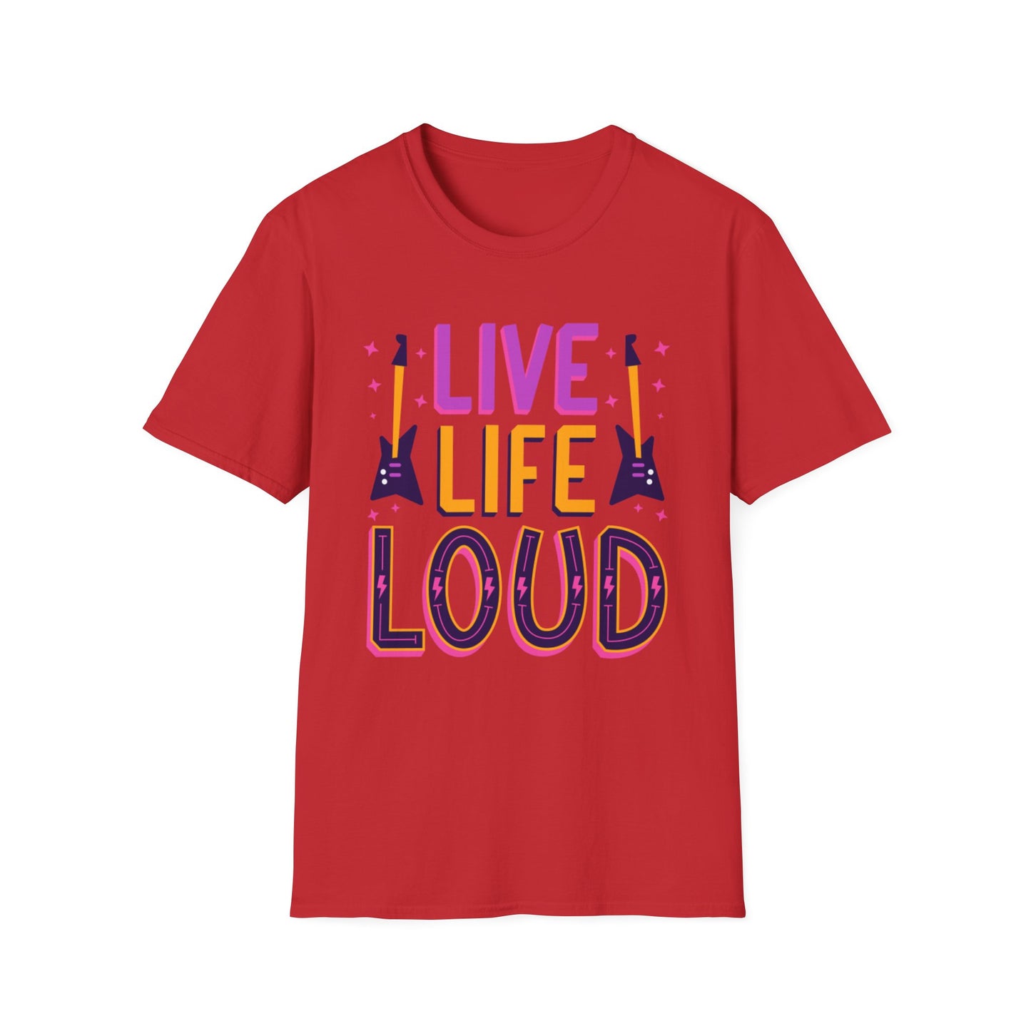 Live Life Loud Unisex Softstyle T-Shirt, Music Lover Gift, Concert Outfit, Rock Band Tee, Birthday Present, Festival Wear