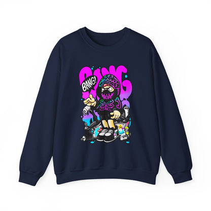 Streetwear Crewneck Sweatshirt — Cartoon Hoodie Character "BANG" Graphic