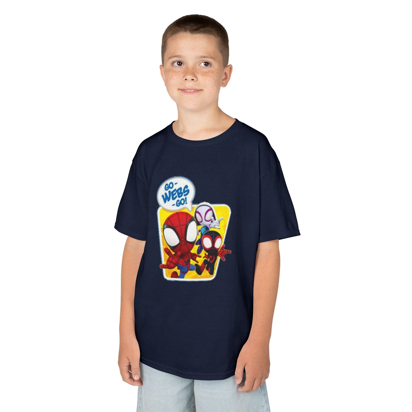 Spiderman Kids Heavy Cotton Tee - Playful Superhero Shirt for Young Fans