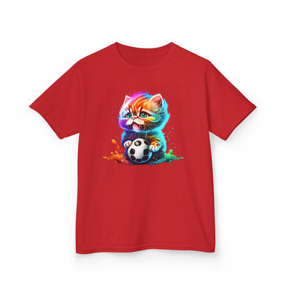 Colorful Cat Soccer Tee for Kids - Fun and Playful Design