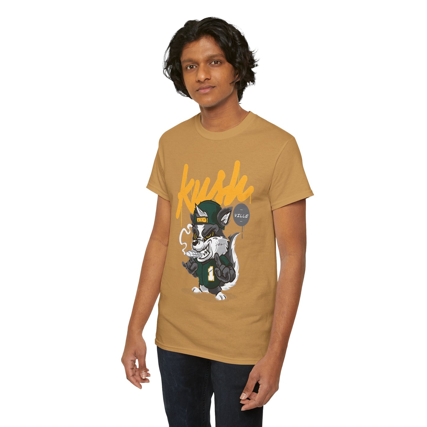Street Style Unisex Heavy Cotton Tee - 'Kush Ville' Graphic Design