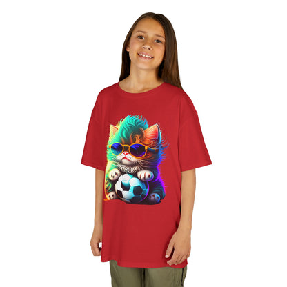 Cool Cat Soccer Kids Tee - Fun Heavy Cotton T-Shirt for Young Sports Fans