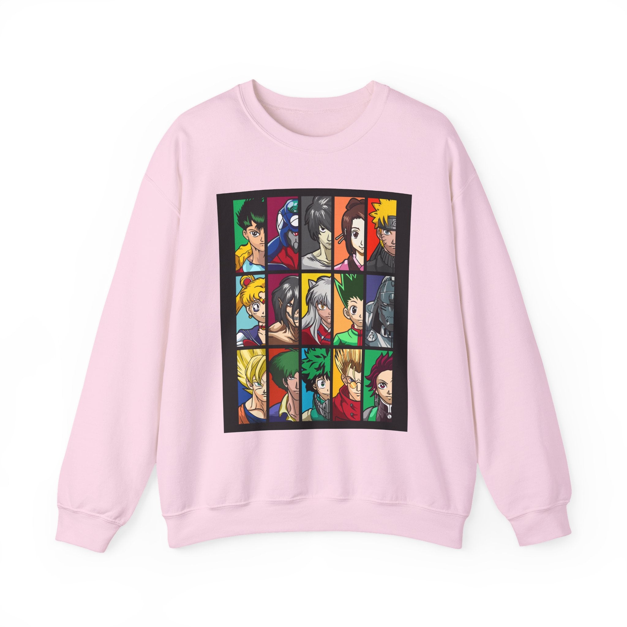 Anime Character Grid Sweatshirt — Collage Crewneck for Fans