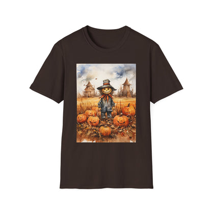 Autumn Scarecrow T-Shirt, Fall Halloween Tee, Pumpkin Patch Shirt, Unisex Graphic Top, Cozy Harvest Apparel