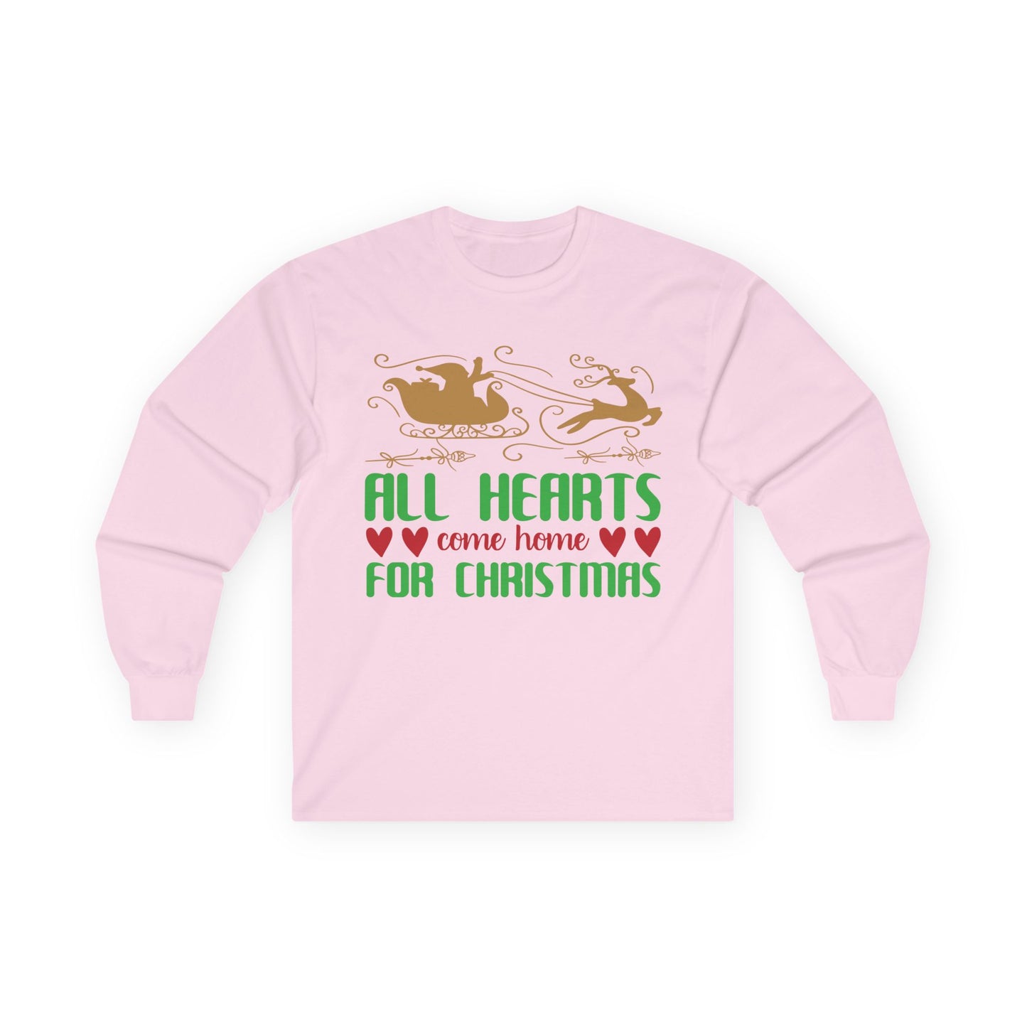 All Hearts Come Home Unisex Long Sleeve Tee, Cozy Holiday Shirt, Christmas Gift, Family Gathering Apparel, Winter Fashion
