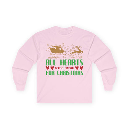 All Hearts Come Home Unisex Long Sleeve Tee, Cozy Holiday Shirt, Christmas Gift, Family Gathering Apparel, Winter Fashion