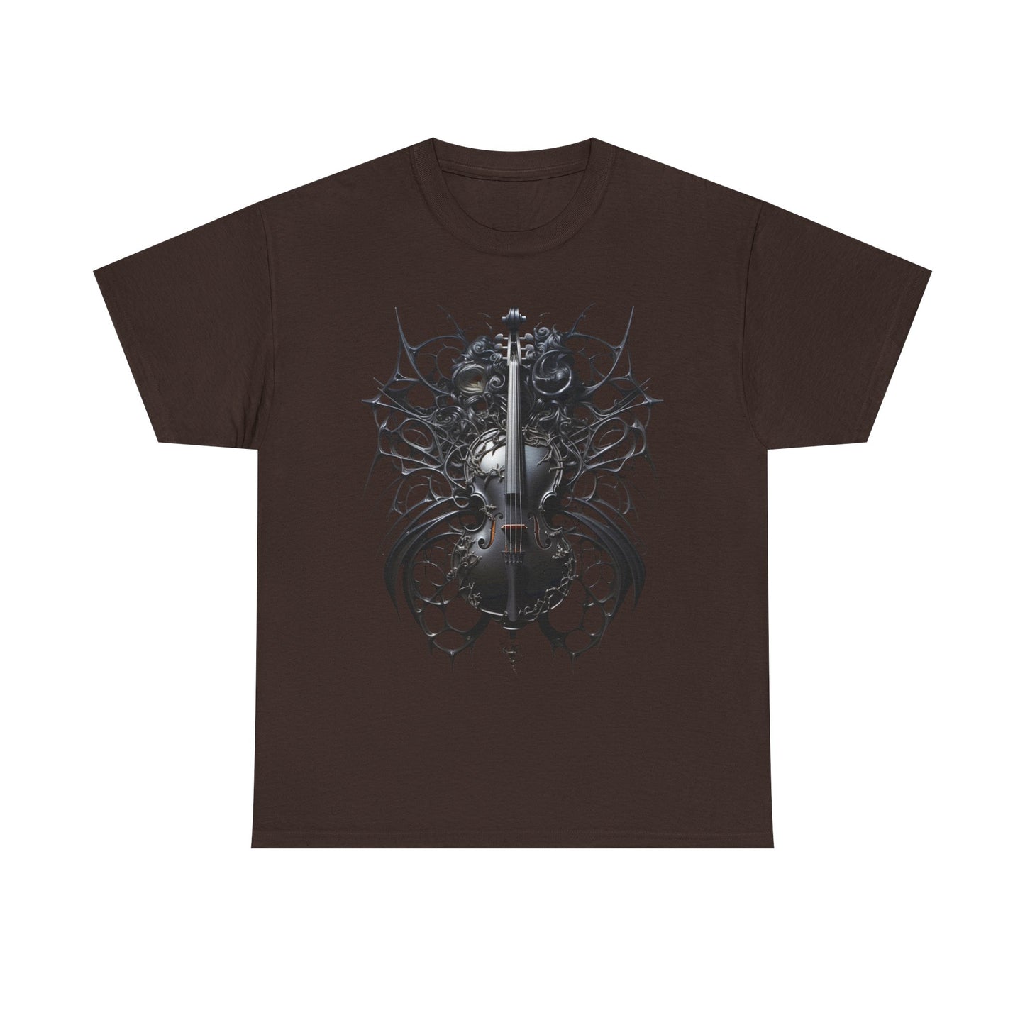Heavy Cotton Tee with Gothic Violin Design - Perfect for Music Lovers