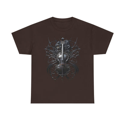 Heavy Cotton Tee with Gothic Violin Design - Perfect for Music Lovers