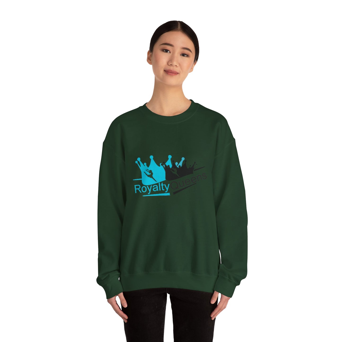 Crewneck Sweatshirt - "Royalty Queens" Crown Logo Graphic (Blue & Black)