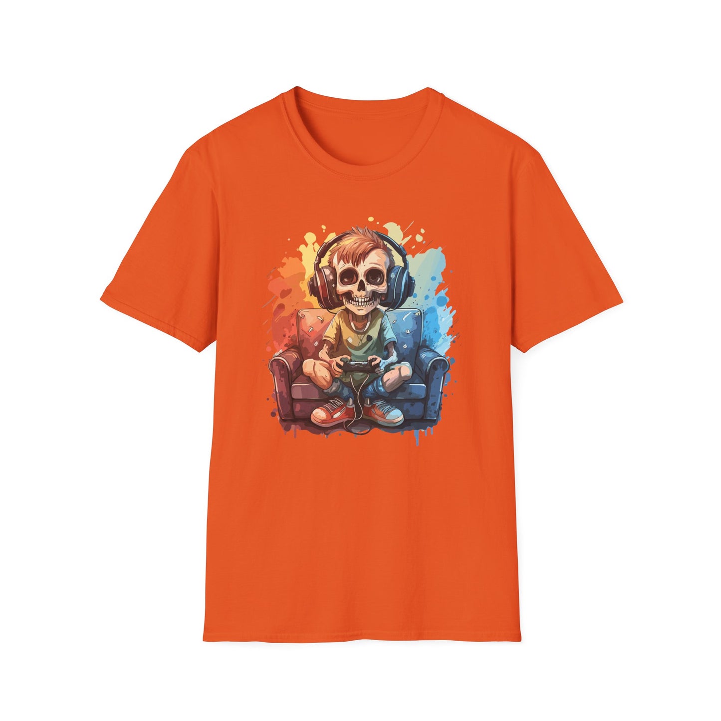 Skull Gamer T-Shirt, Unisex Softstyle Tee, Video Game Shirt, Gift for Gamers, Cool Graphic Tee, Halloween Style Shirt