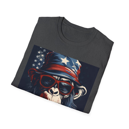 Patriotic Monkey Graphic T-Shirt, Fourth of July Tee, Summer Clothing, Unisex Casual Wear, Fun Gift for Animal Lovers, USA Pride Shirt