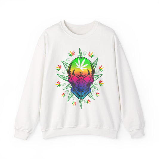 Rasta Rainbow Skull Sweatshirt — Cannabis Leaf Graphic Crewneck