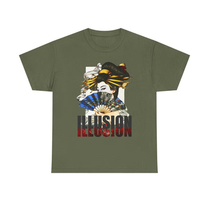 Unisex Heavy Cotton Tee - Illusion Design - Artistic Fan Graphic Tee for Casual Wear
