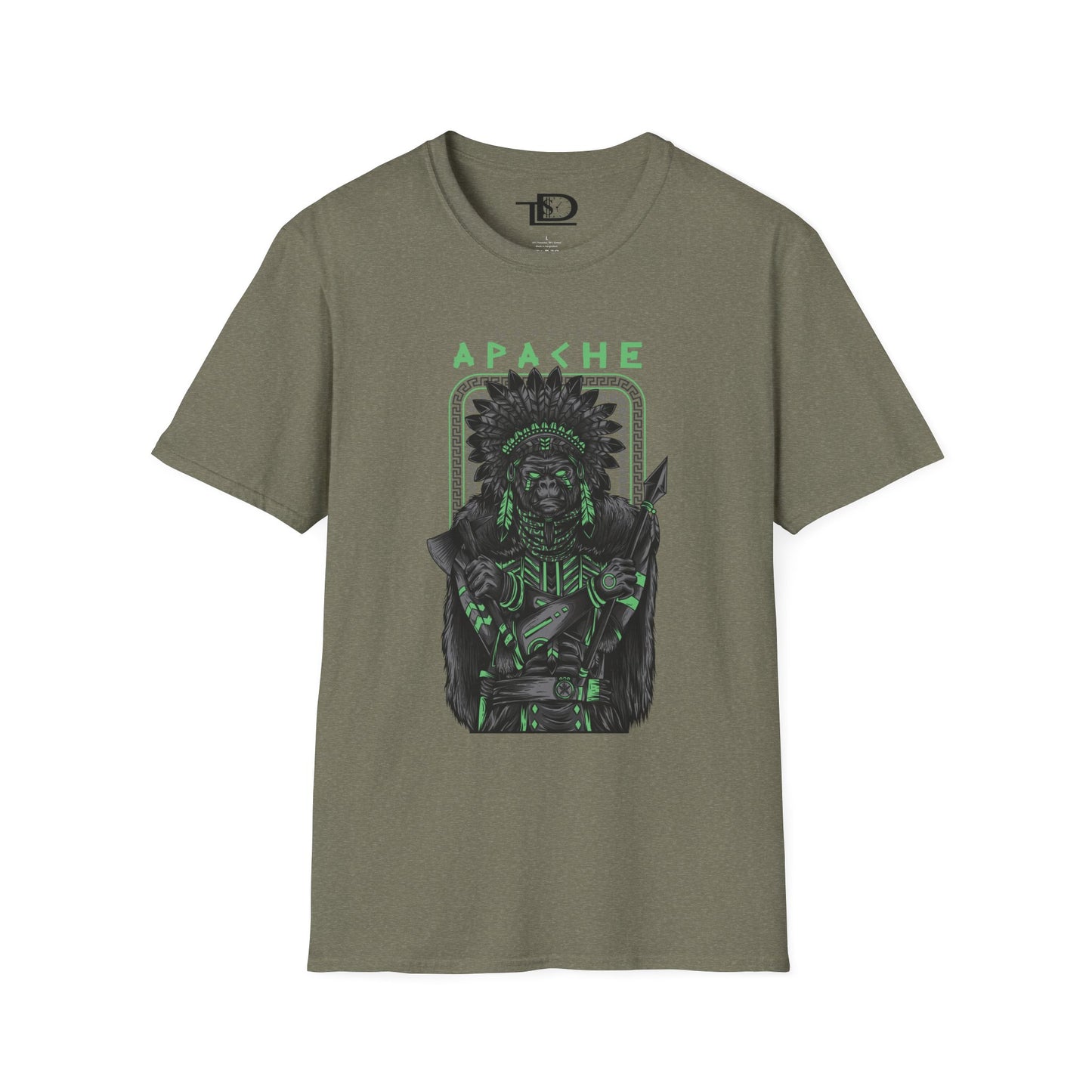 Apache Warrior Graphic T-Shirt, Softstyle Tee, Unisex Casual Wear, Festival Apparel, Heritage Tribute Shirt