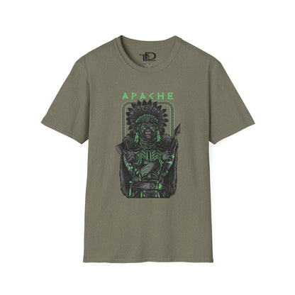 Apache Warrior Graphic T-Shirt, Softstyle Tee, Unisex Casual Wear, Festival Apparel, Heritage Tribute Shirt