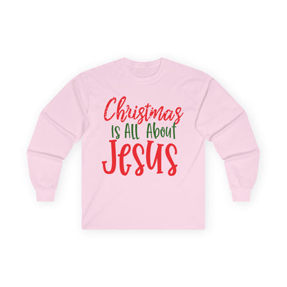 Christmas Jesus Long Sleeve Tee, Unisex Cotton Holiday Shirt, Religious Gift, Faith-Based Apparel, Church Activities, Family Gatherings