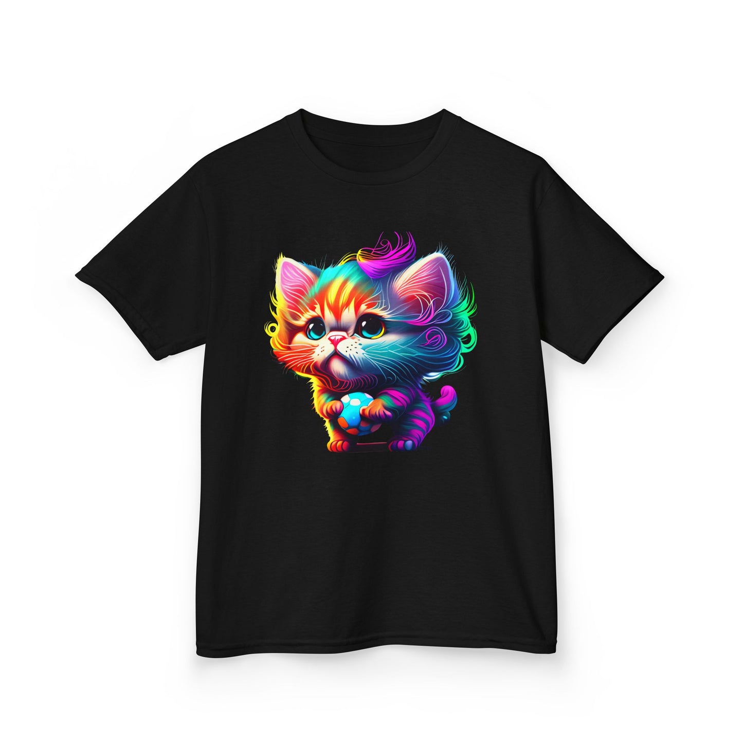 Colorful Cartoon Cat Kids Heavy Cotton Tee - Fun & Playful Design