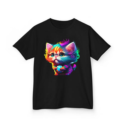 Colorful Cartoon Cat Kids Heavy Cotton Tee - Fun & Playful Design