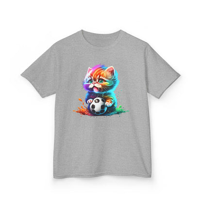 Colorful Cat Soccer Tee for Kids - Fun and Playful Design