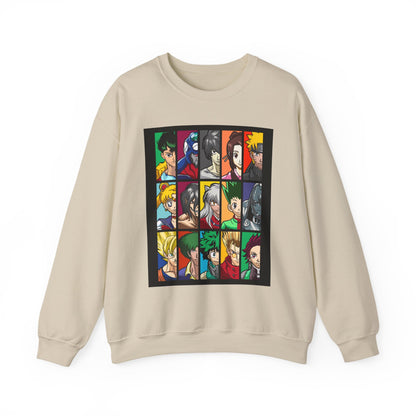 Anime Character Grid Sweatshirt — Collage Crewneck for Fans