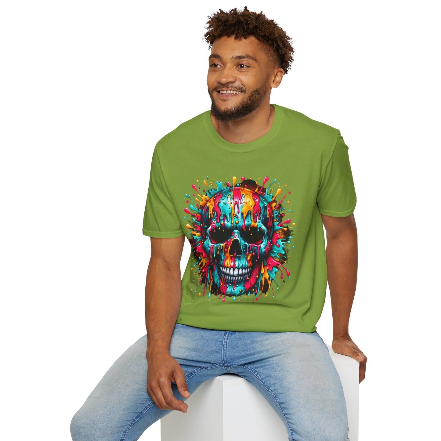 Colorful Drip Skull Unisex T-Shirt - Vibrant Graphic Tee for Art & Music Lovers