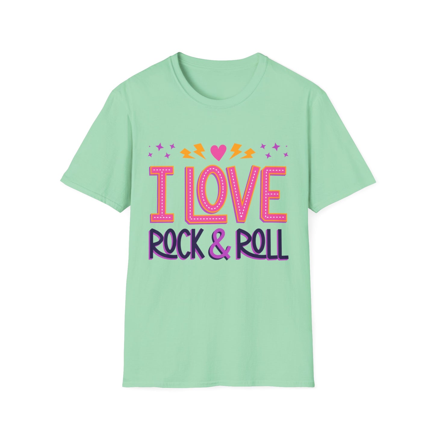 I Love Rock & Roll Unisex Softstyle T-Shirt - Vintage Music Tee, Concert Outfit, Music Lover Gift, Festival Shirt, Casual Everyday Wear