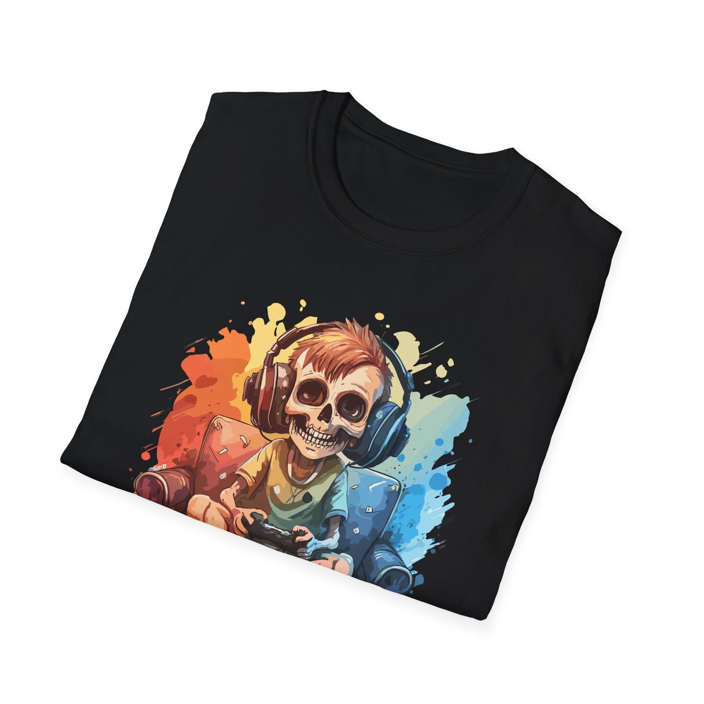Skull Gamer T-Shirt, Unisex Softstyle Tee, Video Game Shirt, Gift for Gamers, Cool Graphic Tee, Halloween Style Shirt