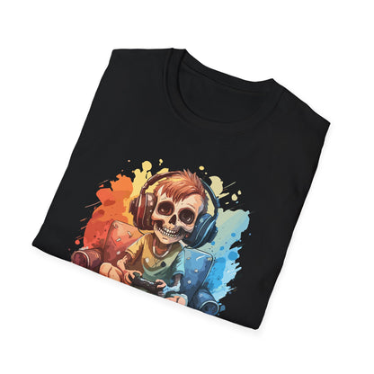 Skull Gamer T-Shirt, Unisex Softstyle Tee, Video Game Shirt, Gift for Gamers, Cool Graphic Tee, Halloween Style Shirt