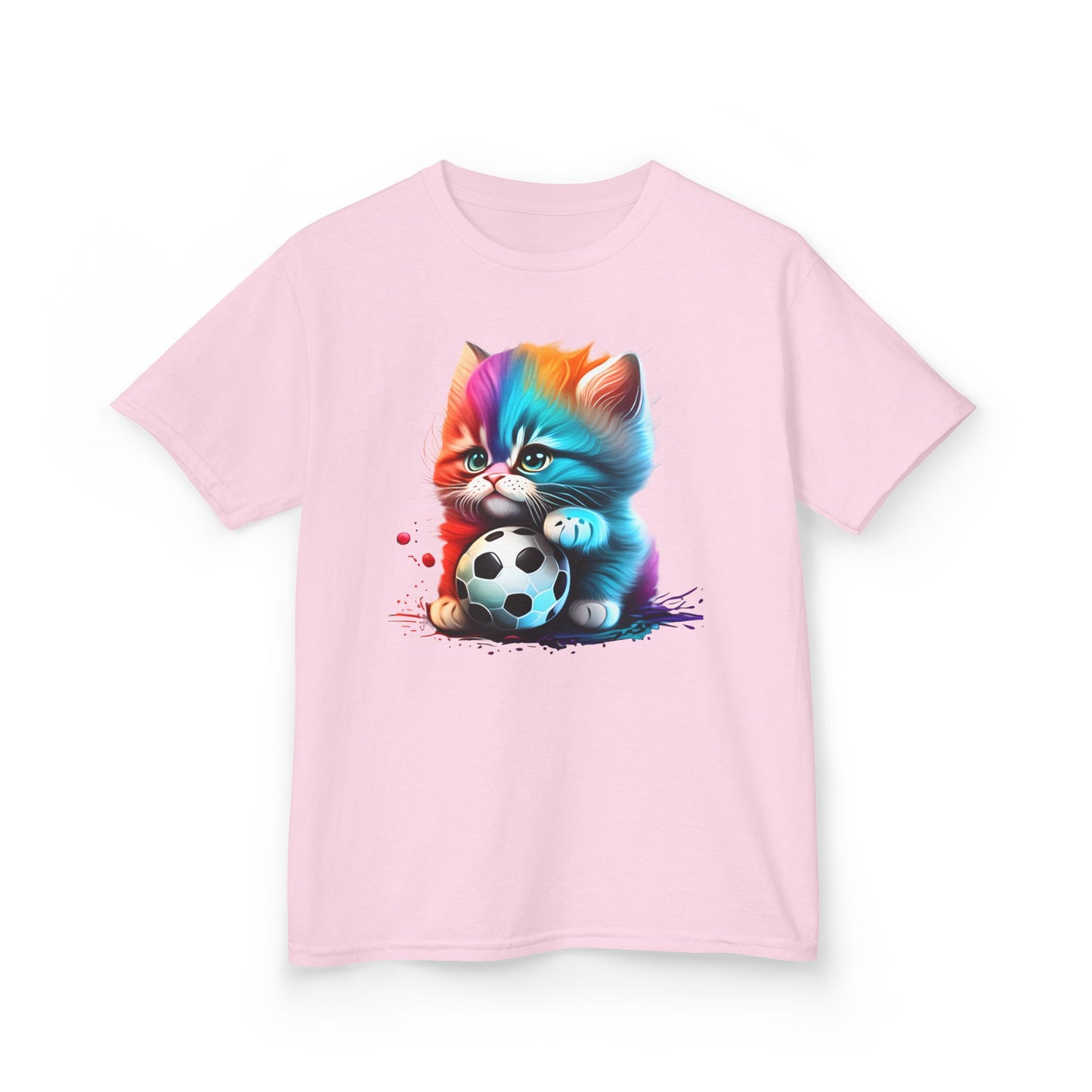 Colorful Cat Soccer Kids Tee - Fun & Playful Design for Young Animal Lovers